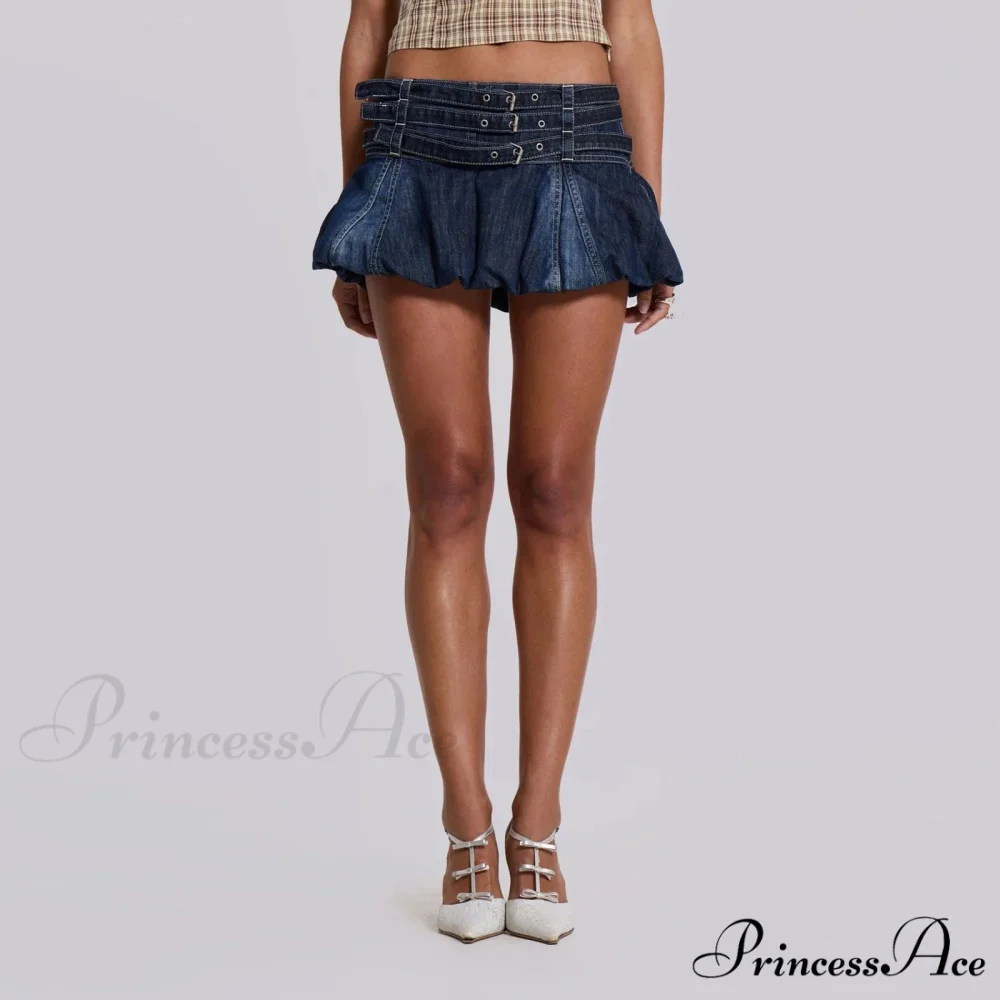 Blue Frilly Buckled Belted Skirt - Image 4