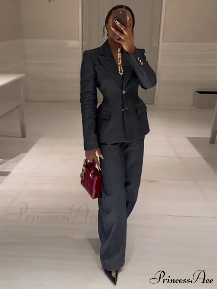 Blue Jacket Tall Waist Jeans Workplace Two Piece Set - Image 5