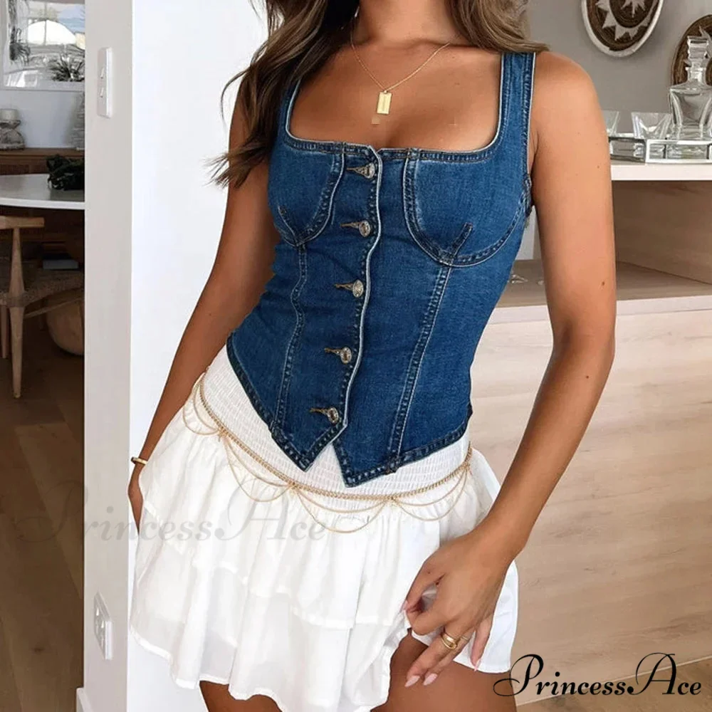 Blue Square Neck Crop Top - Image 4