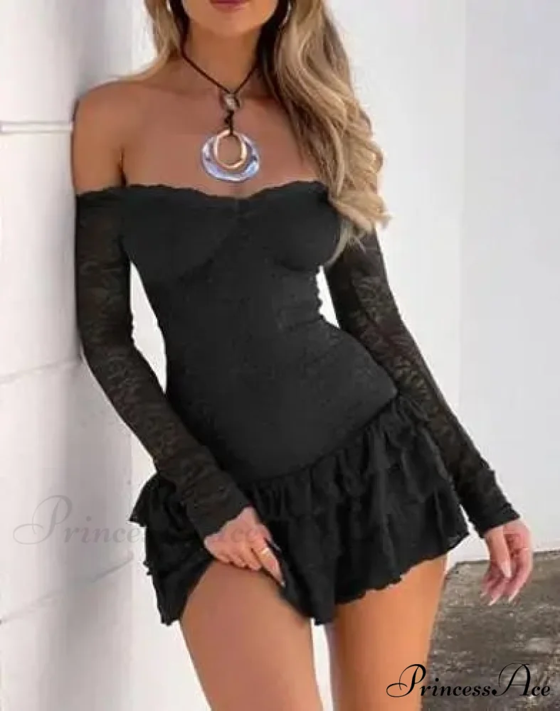 Boat Neck Frilled Short Dress - Image 5