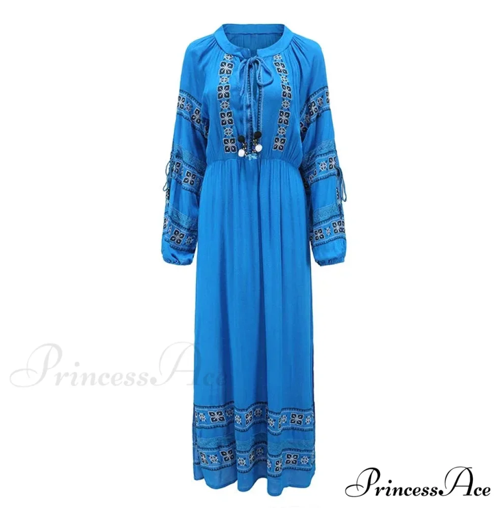 Bohemian Azure/Ivory Cotton Rayon Maxi Dress - Image 3