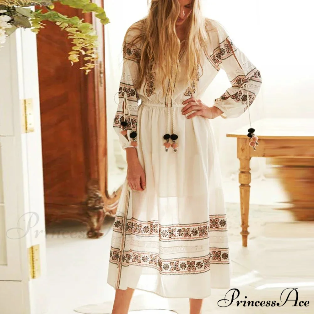 Bohemian Azure/Ivory Cotton Rayon Maxi Dress - Image 4
