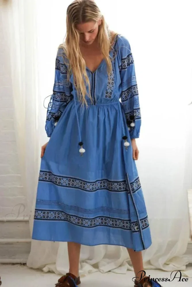 Bohemian Azure/Ivory Cotton Rayon Maxi Dress - Image 6