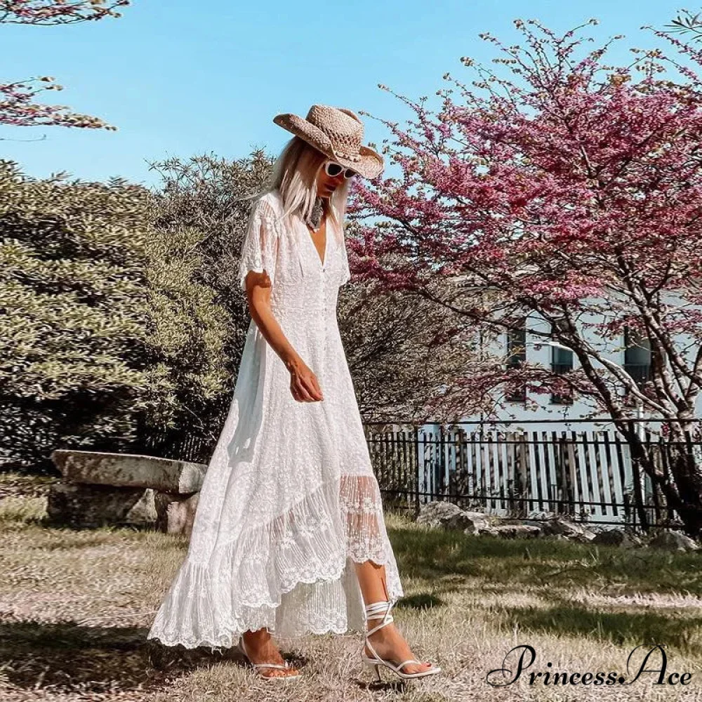 Bohemian Baggy Summer Dress Retro Low-Cut Flower Pattern - Image 2