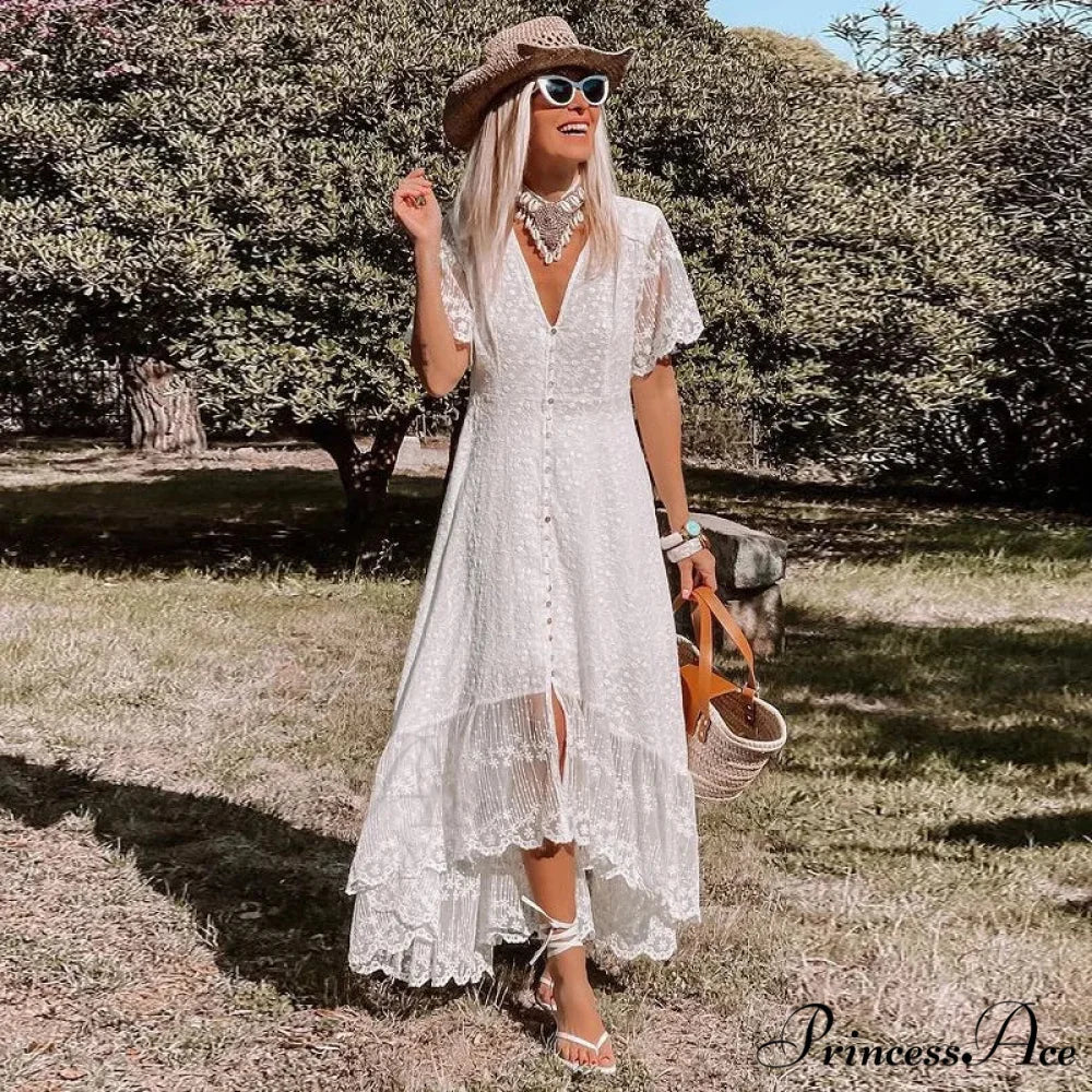 Bohemian Baggy Summer Dress Retro Low-Cut Flower Pattern - Image 4