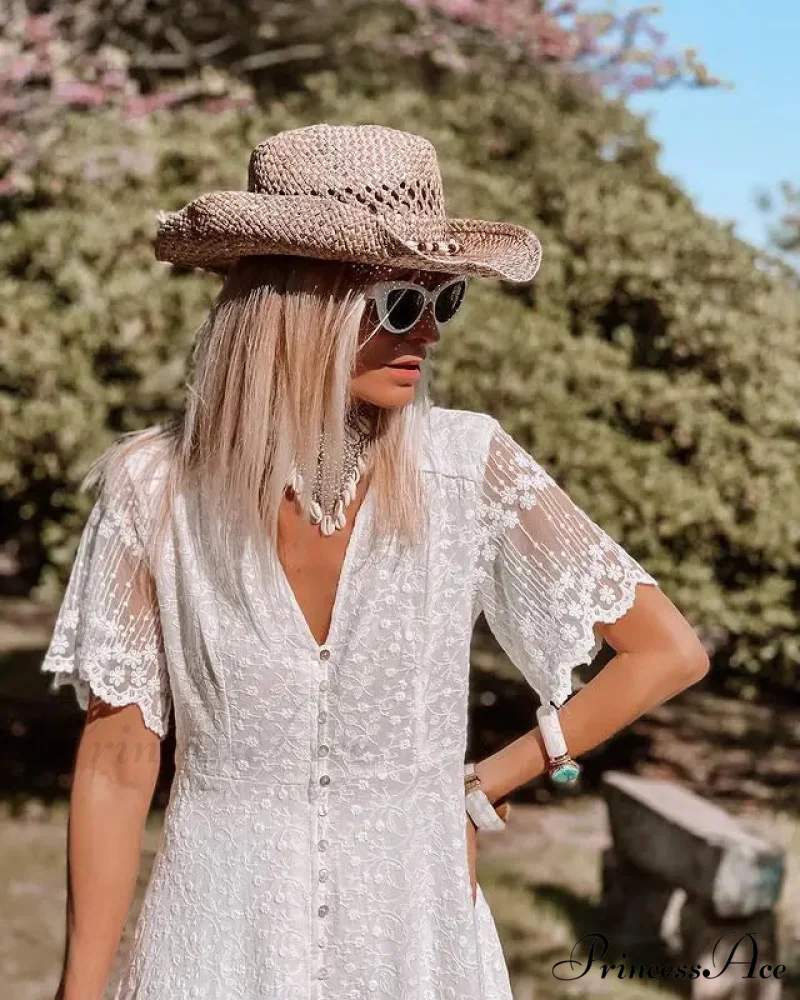 Bohemian Baggy Summer Dress Retro Low-Cut Flower Pattern - Image 5
