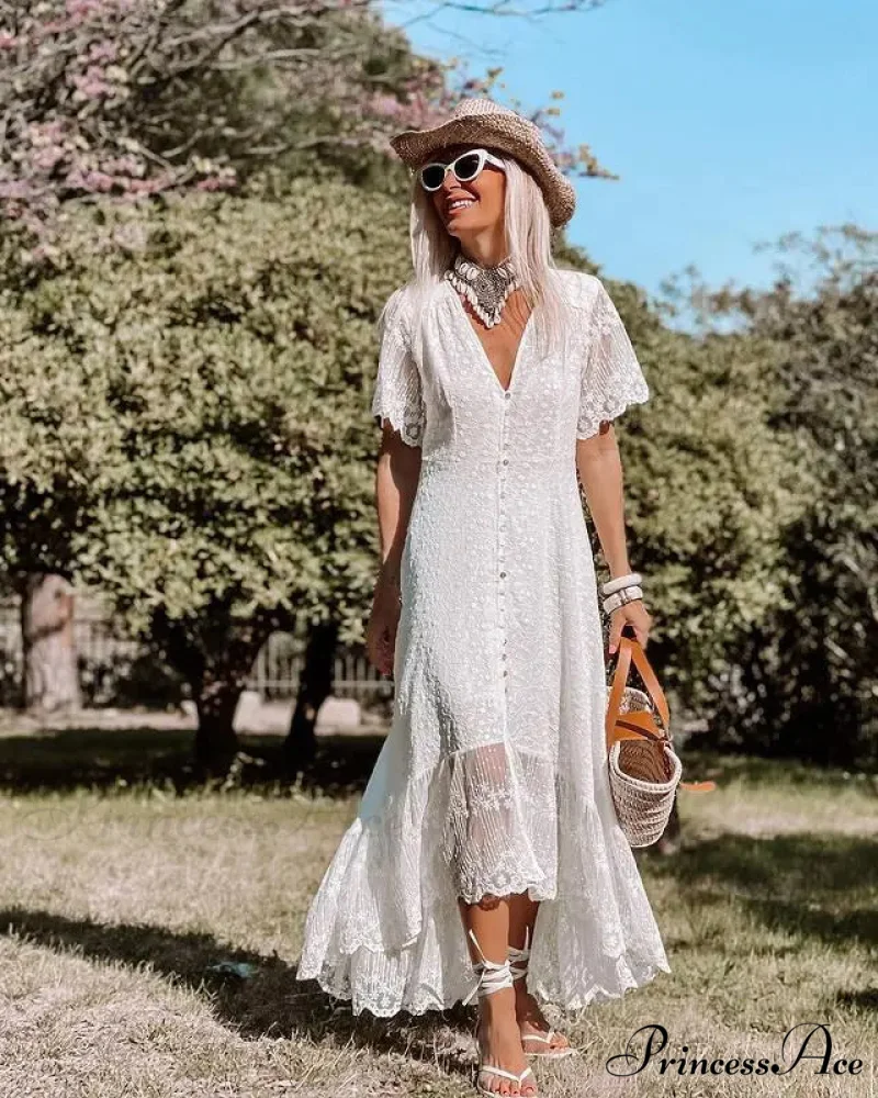 Bohemian Baggy Summer Dress Retro Low-Cut Flower Pattern - Image 6