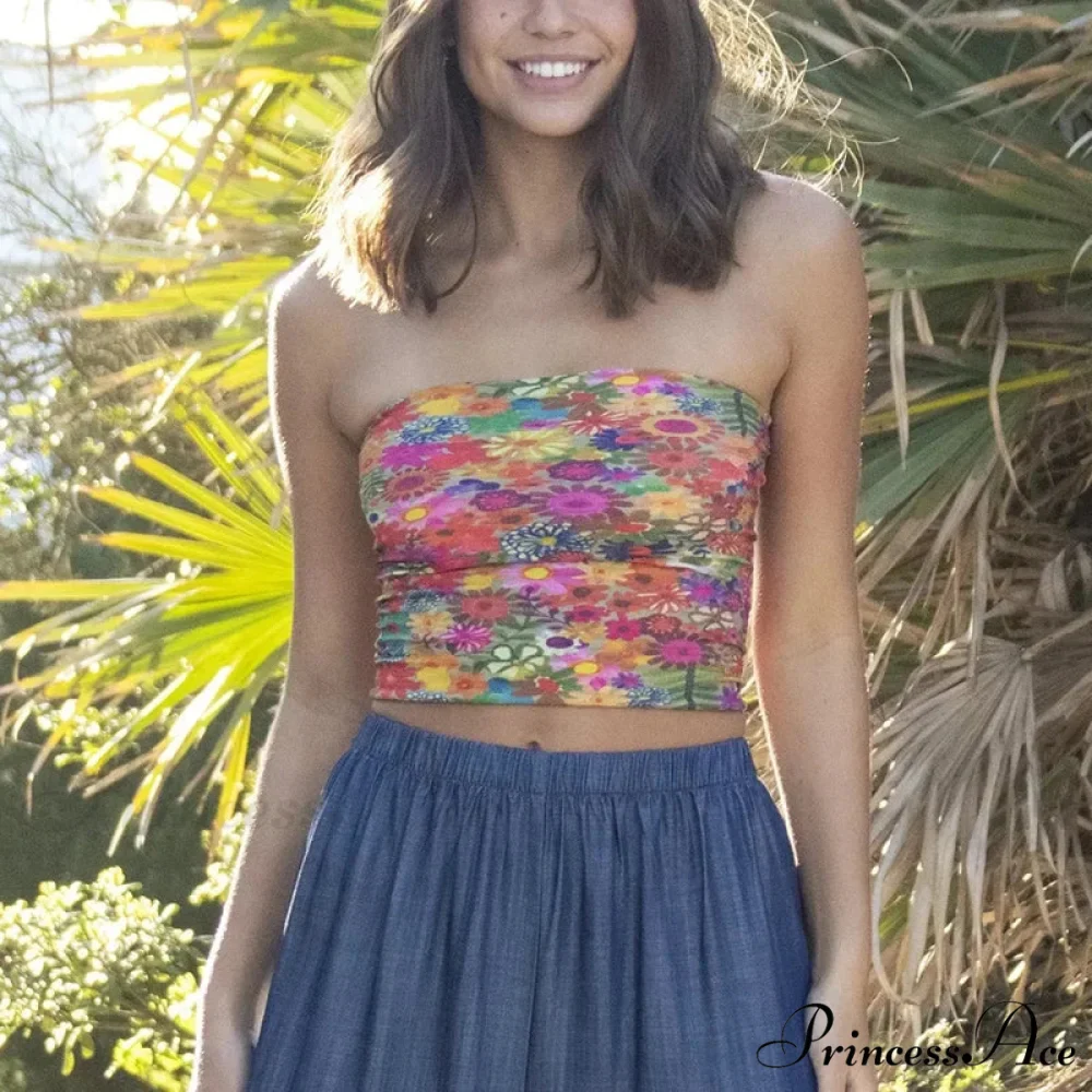 Bohemian Bandeau Off-Shoulder Collegiate Tube Crop Top - Image 11