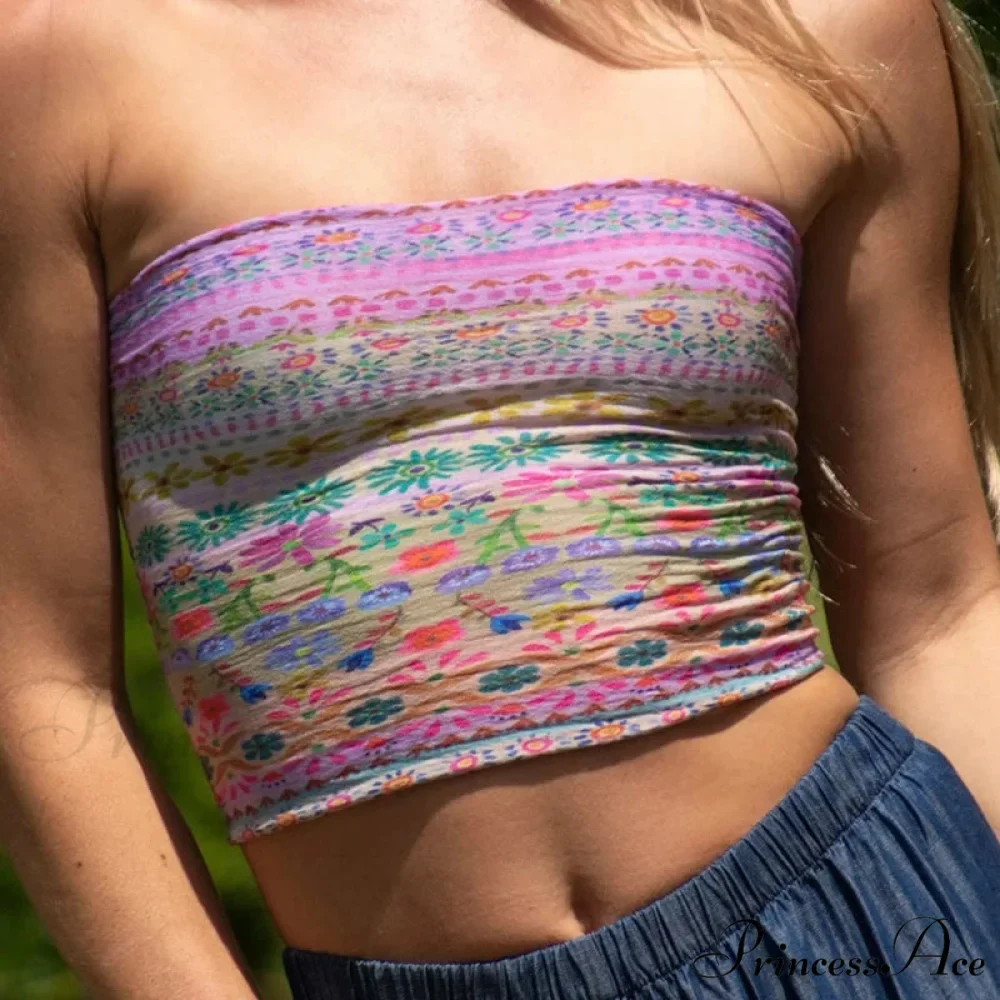 Bohemian Bandeau Off-Shoulder Collegiate Tube Crop Top - Image 13
