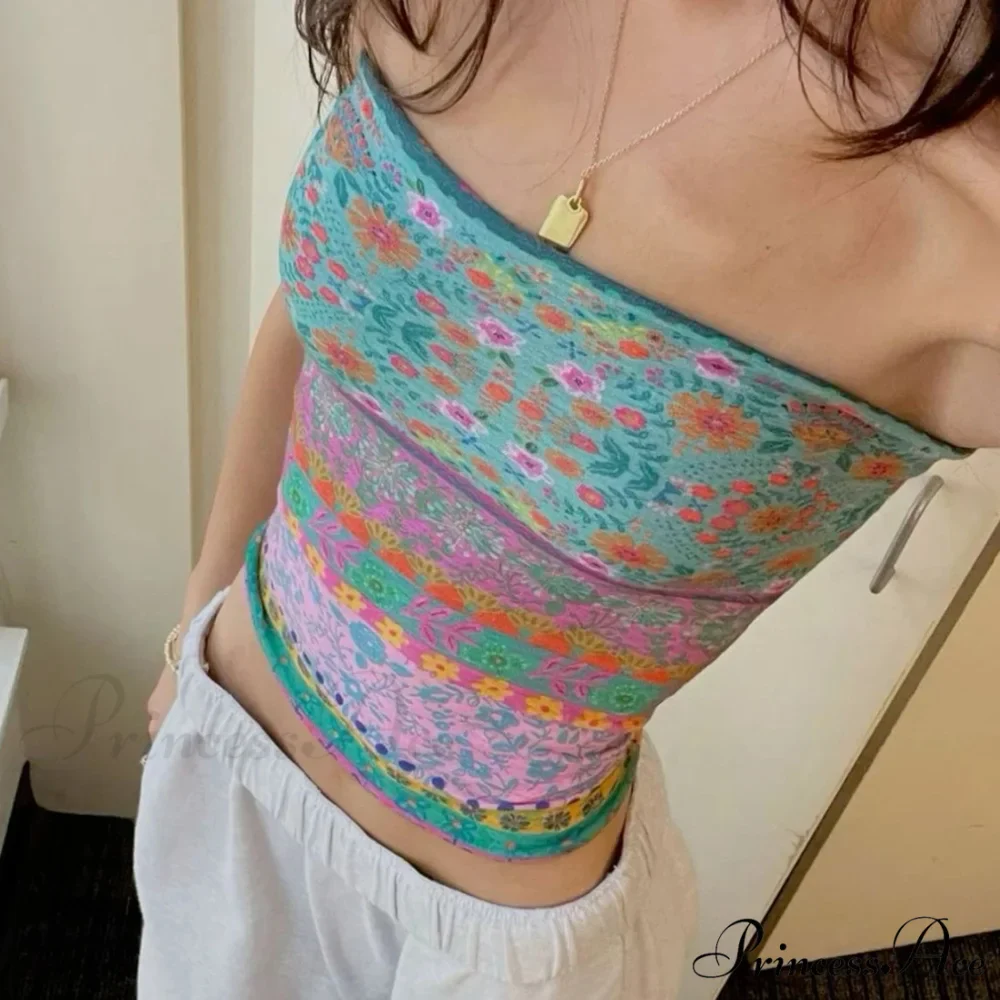 Bohemian Bandeau Off-Shoulder Collegiate Tube Crop Top - Image 6