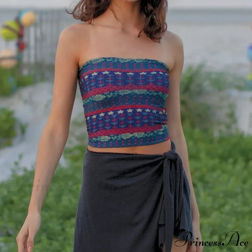 Bohemian Bandeau Off-Shoulder Collegiate Tube Crop Top - Image 8
