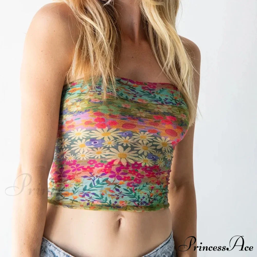 Bohemian Bandeau Off-Shoulder Collegiate Tube Crop Top - Image 9