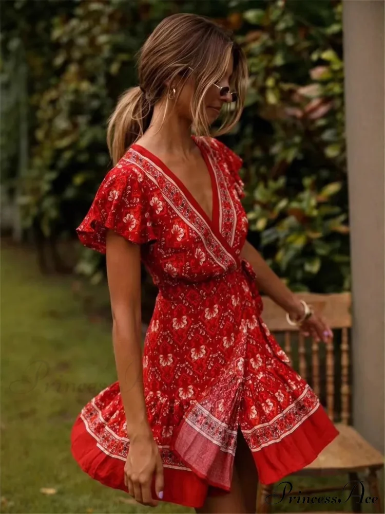 Bohemian Floral Pattern Sashes Free-Spirited Dress - Image 2