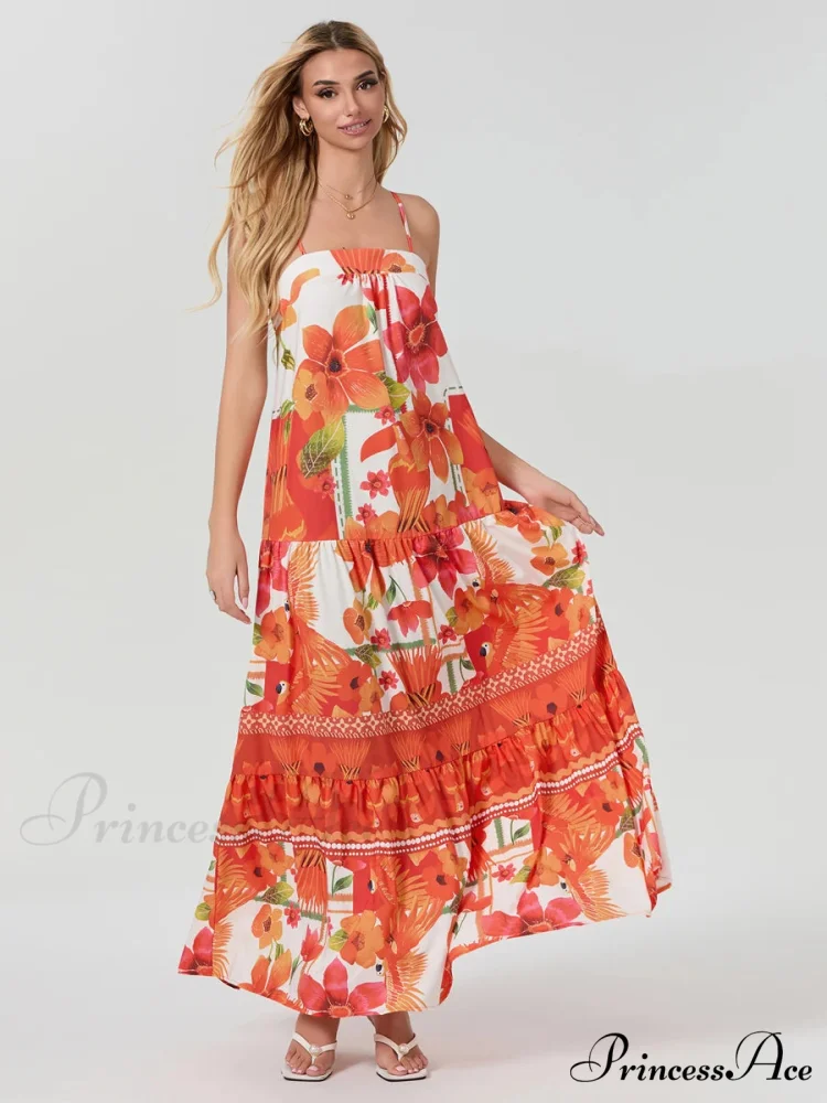 Bohemian Flowy Foliage Ruched A-Line Floral Dress - Image 5