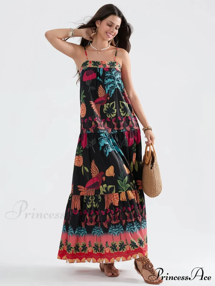 Bohemian Flowy Foliage Ruched A-Line Floral Dress - Image 6