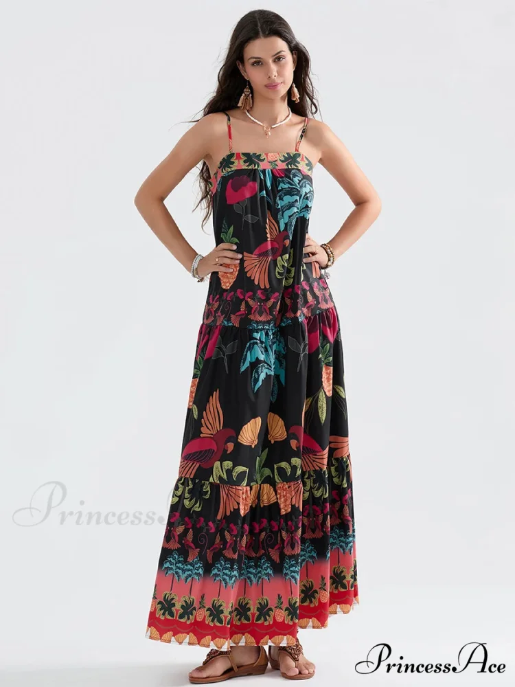 Bohemian Flowy Foliage Ruched A-Line Floral Dress - Image 7
