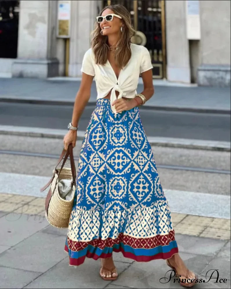 Bohemian Pattern High Waist Maxi Skirt Informal Baggy Summer Skirt - Image 2