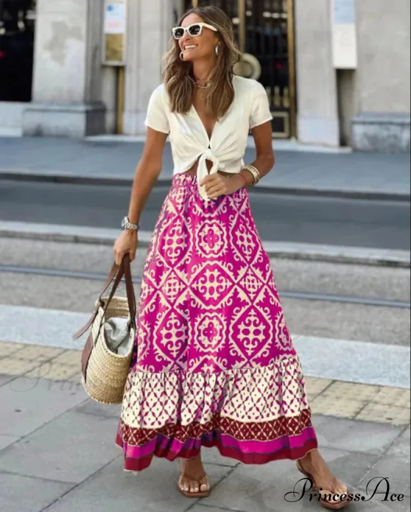 Bohemian Pattern High Waist Maxi Skirt Informal Baggy Summer Skirt - Image 4