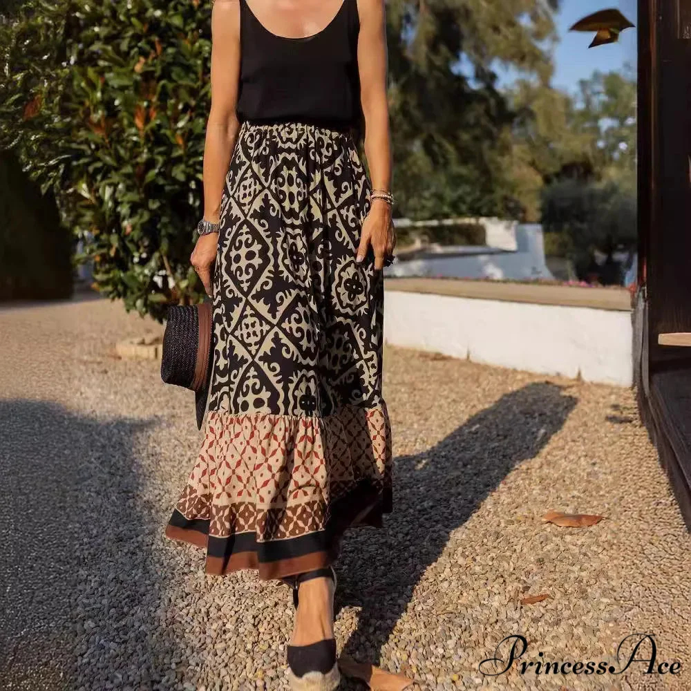 Bohemian Pattern High Waist Maxi Skirt Informal Baggy Summer Skirt - Image 5