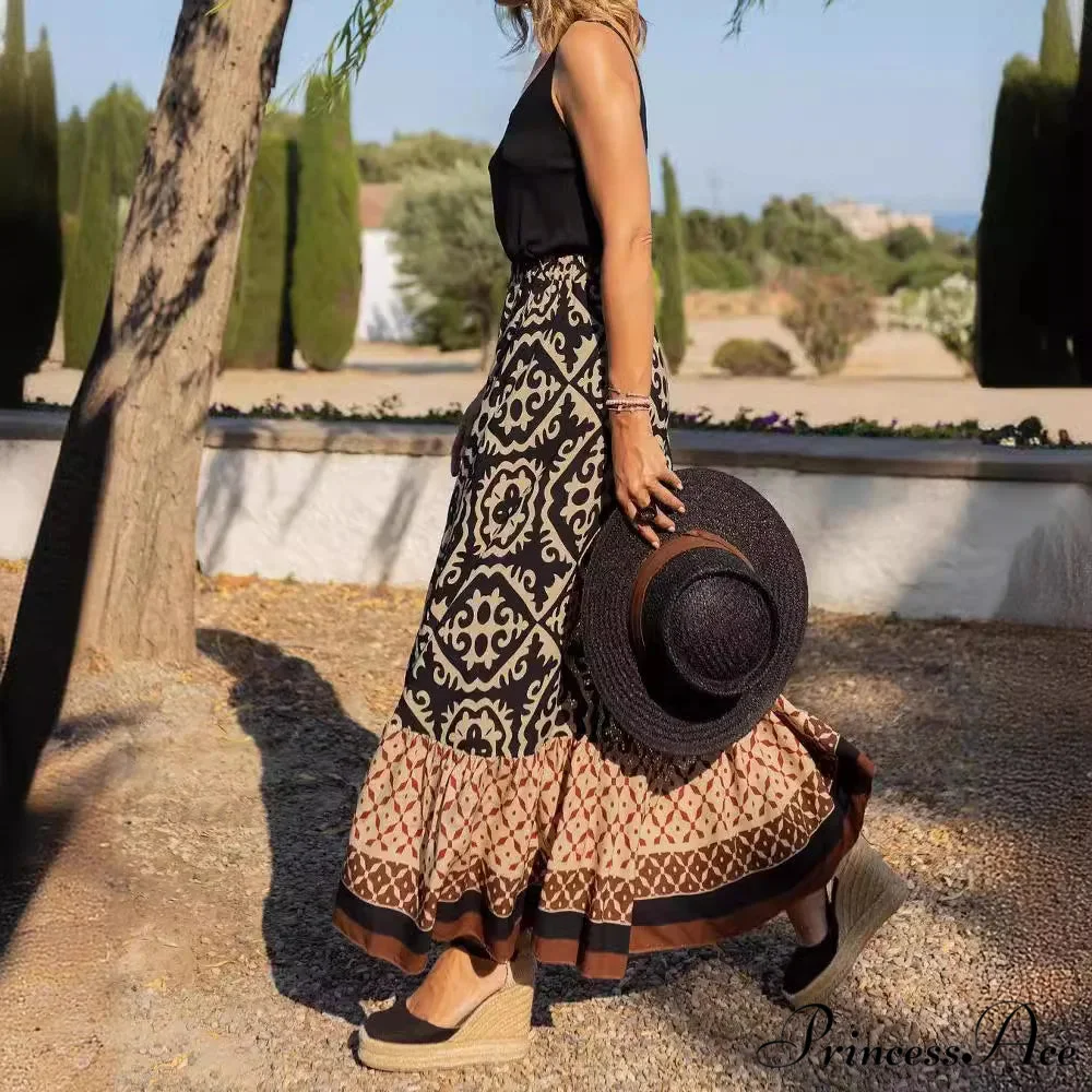 Bohemian Pattern High Waist Maxi Skirt Informal Baggy Summer Skirt - Image 6