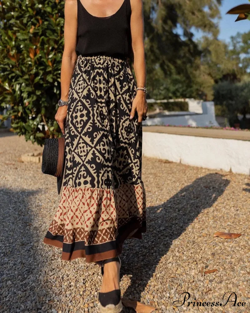 Bohemian Pattern High Waist Maxi Skirt Informal Baggy Summer Skirt - Image 7