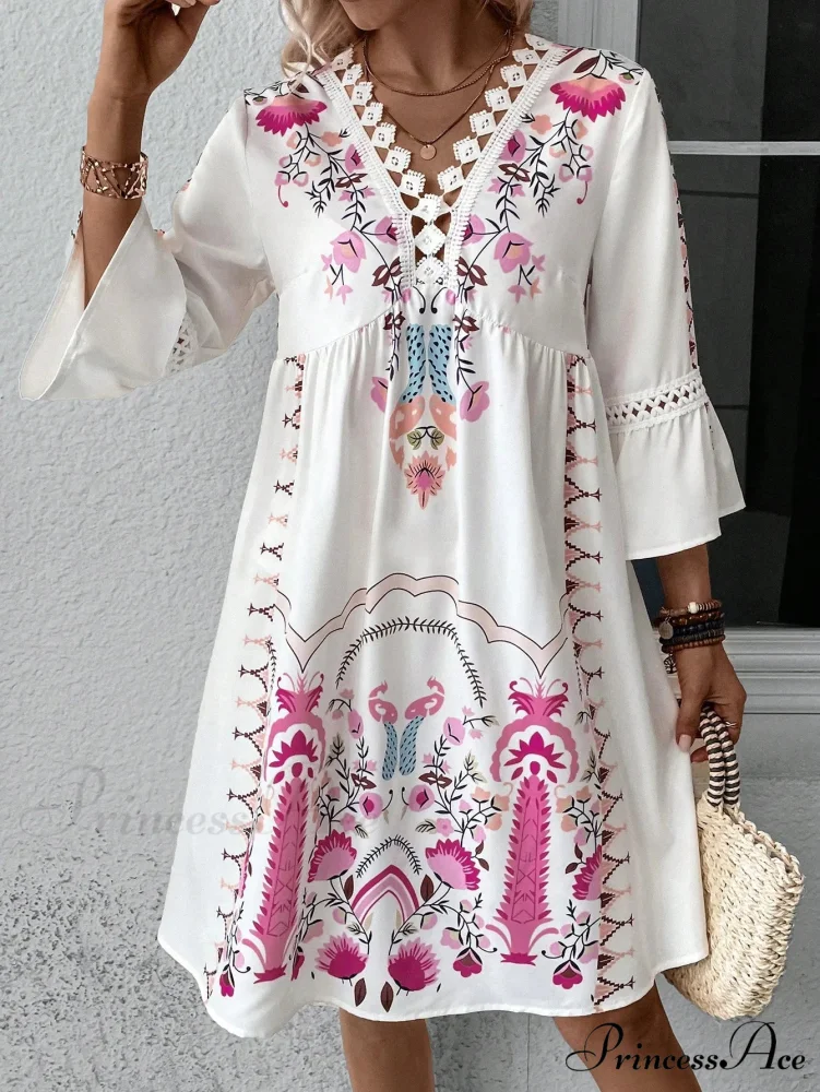Bohemian Plunging Neckline Flower Celebration Dress - Image 2