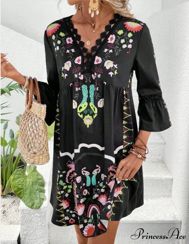 Bohemian Plunging Neckline Flower Celebration Dress - Image 4