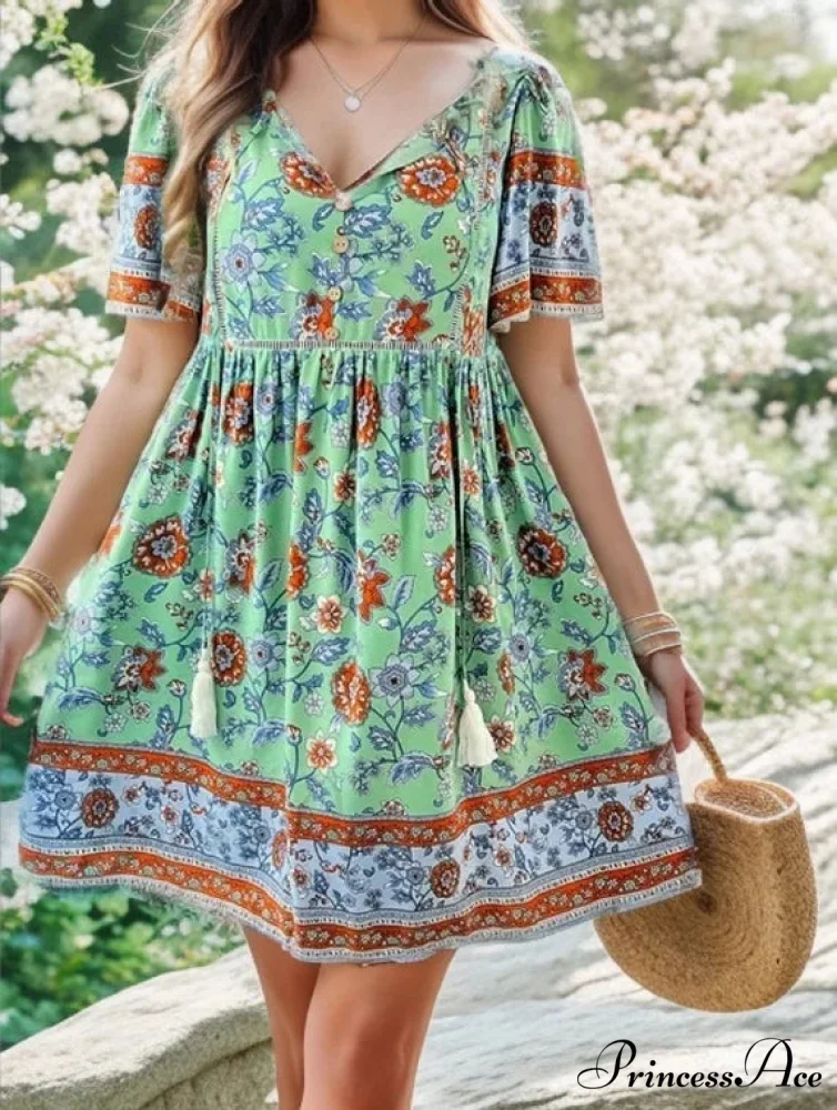 Bohemian Seaside Flower Pattern Short Flower Dress - Image 11