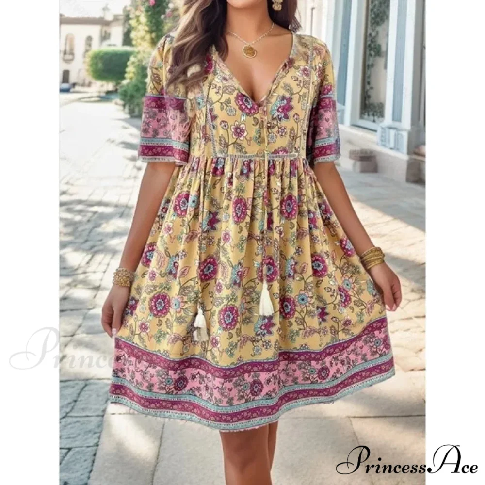 Bohemian Seaside Flower Pattern Short Flower Dress - Image 3