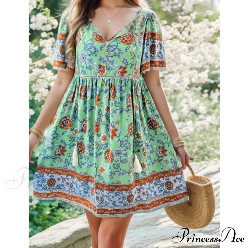 Bohemian Seaside Flower Pattern Short Flower Dress - Image 4