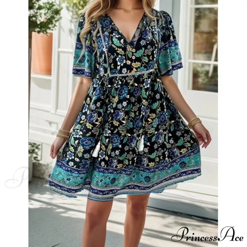 Bohemian Seaside Flower Pattern Short Flower Dress - Image 5