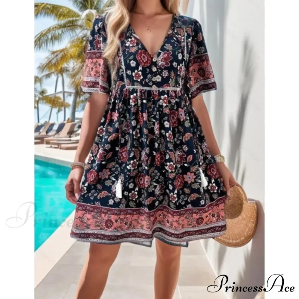 Bohemian Seaside Flower Pattern Short Flower Dress - Image 6