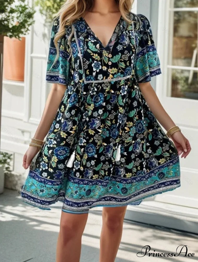 Bohemian Seaside Flower Pattern Short Flower Dress - Image 7