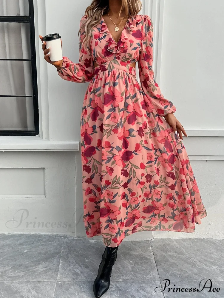 Bohemian Seaside Plunging Neckline Full Length Dress - Image 3
