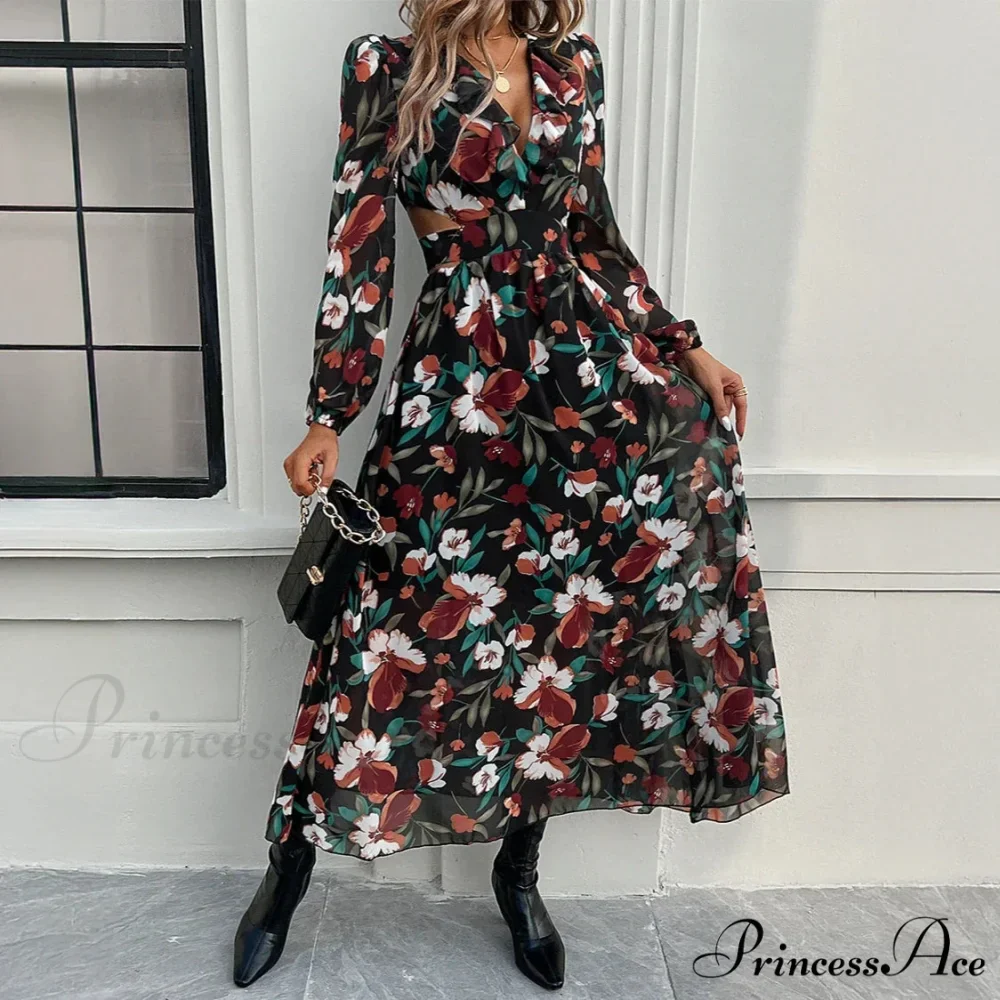 Bohemian Seaside Plunging Neckline Full Length Dress - Image 4