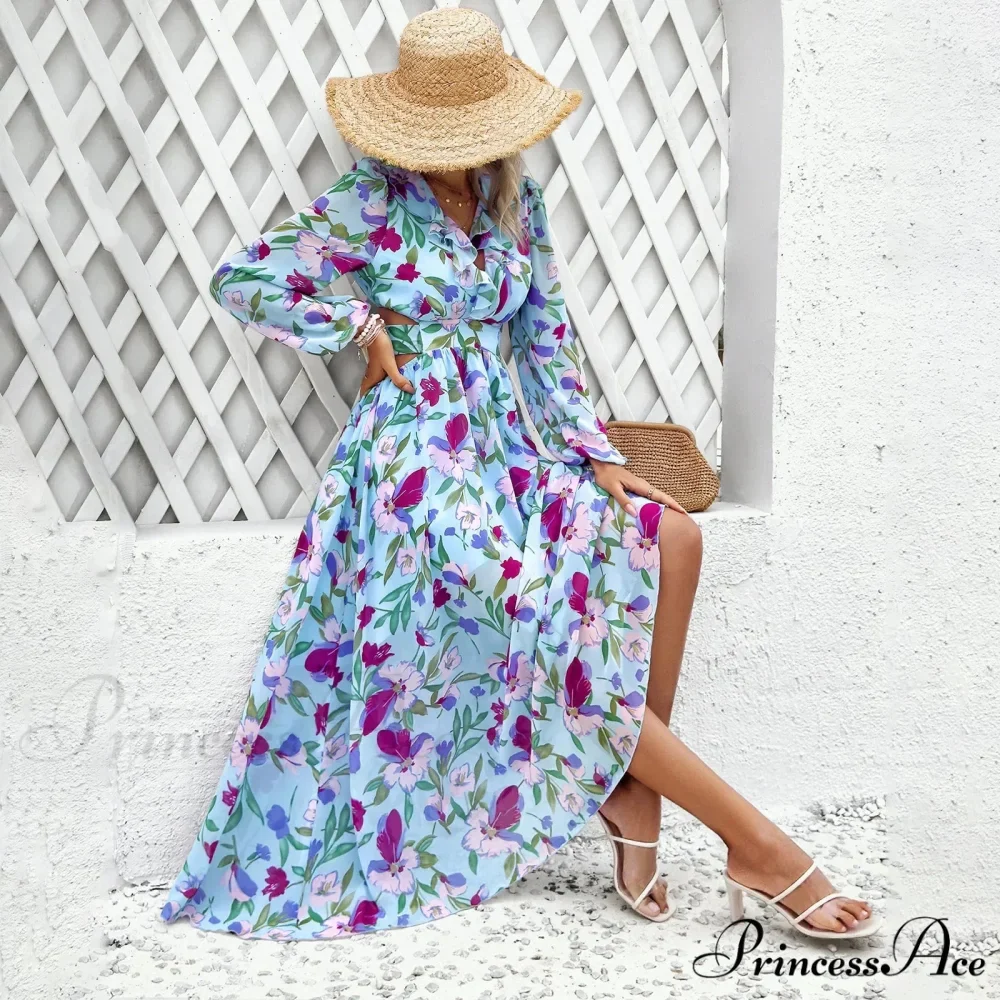 Bohemian Seaside Plunging Neckline Full Length Dress - Image 6