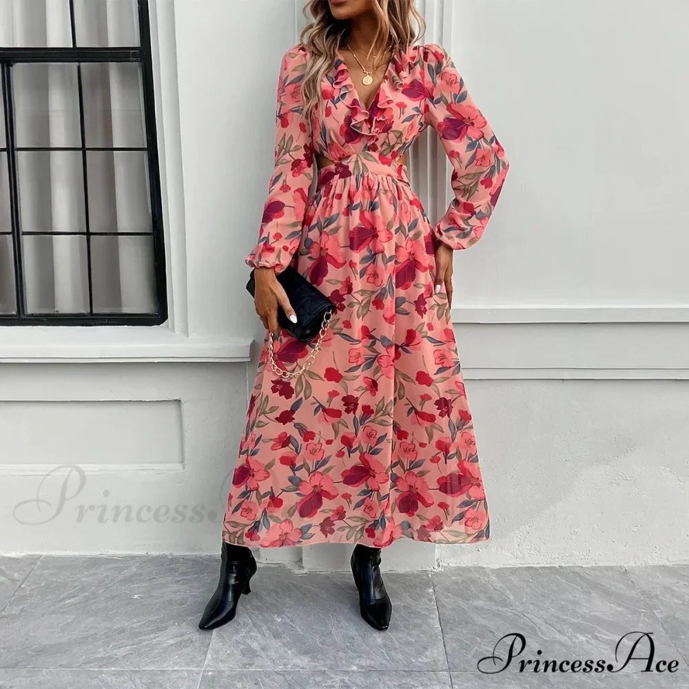 Bohemian Seaside Plunging Neckline Full Length Dress - Image 7