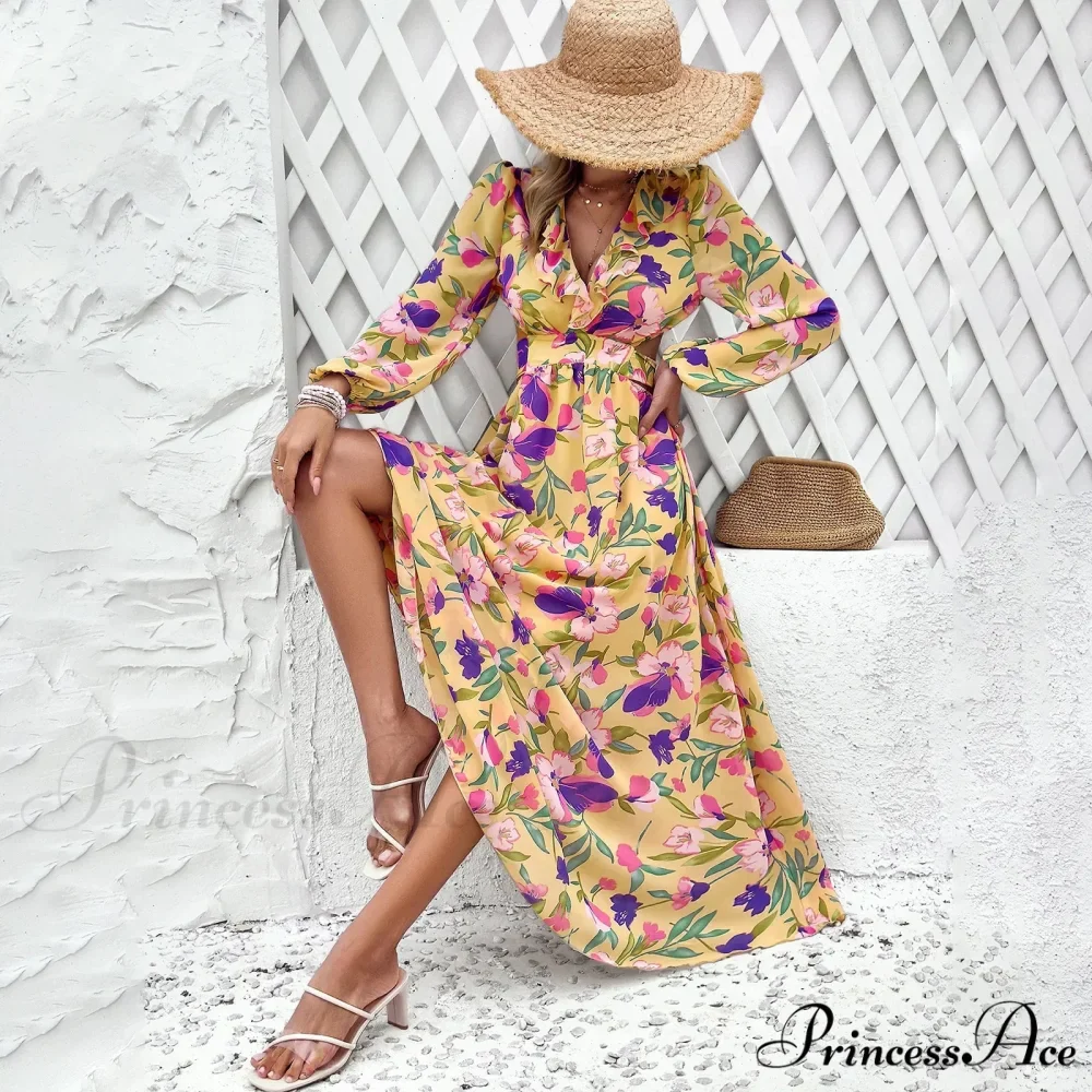 Bohemian Seaside Plunging Neckline Full Length Dress - Image 8
