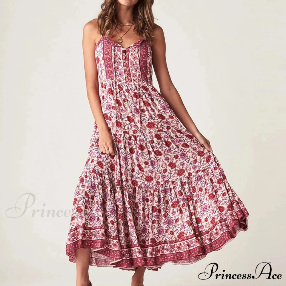 Bohemian Strap Dresses Nomadic Sleeveless Rayon Floral Print Maxi Dress - Image 2