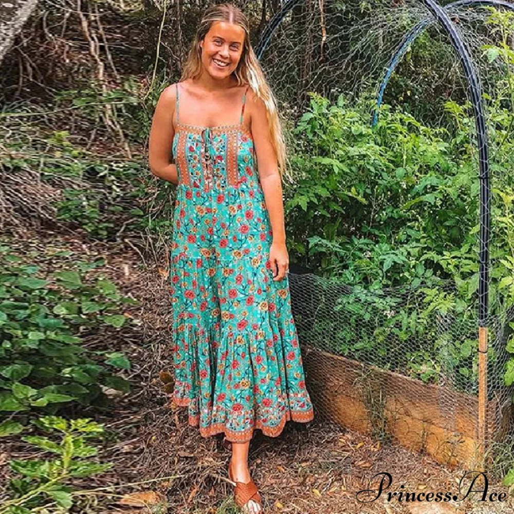 Bohemian Strap Dresses Nomadic Sleeveless Rayon Floral Print Maxi Dress - Image 4