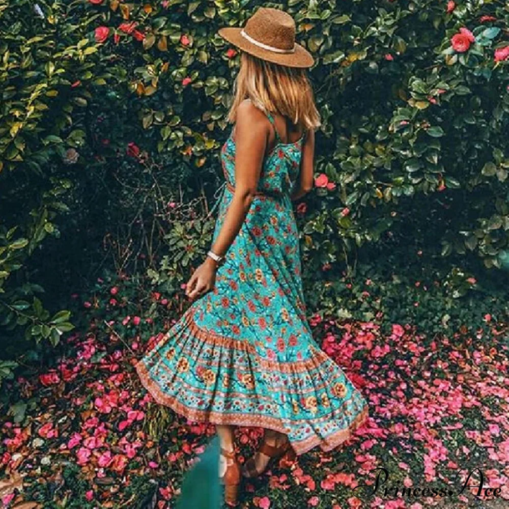 Bohemian Strap Dresses Nomadic Sleeveless Rayon Floral Print Maxi Dress - Image 5