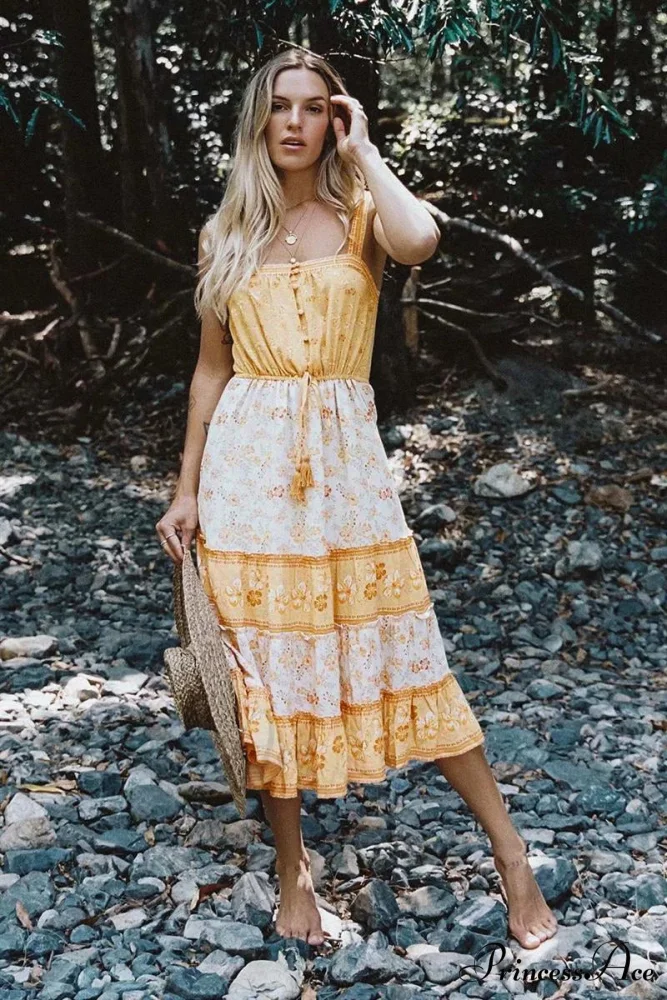 Bohemian Sundress Seductive Sleeveless Strap Rayon Floral Beach Dress - Image 3