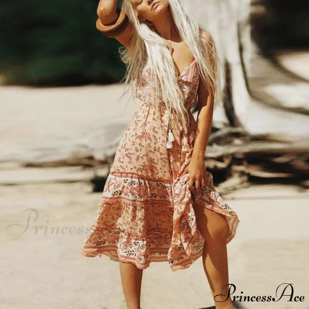 Bohemian Sundress Seductive Sleeveless Strap Rayon Floral Beach Dress - Image 5