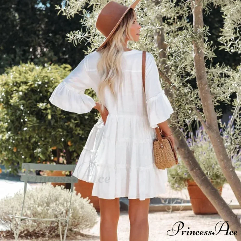 Bohemian Tunic Beach Attire Relaxed Cover-Up for Women Retro V-neck Mini Summer Dress - Image 6