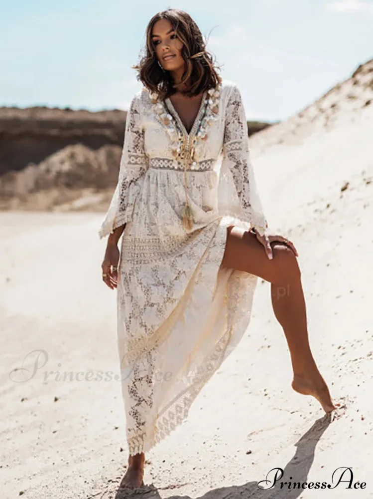 Boho Ivory Crimson Maxi Dress - Image 3