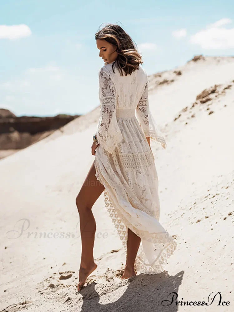 Boho Ivory Crimson Maxi Dress - Image 4
