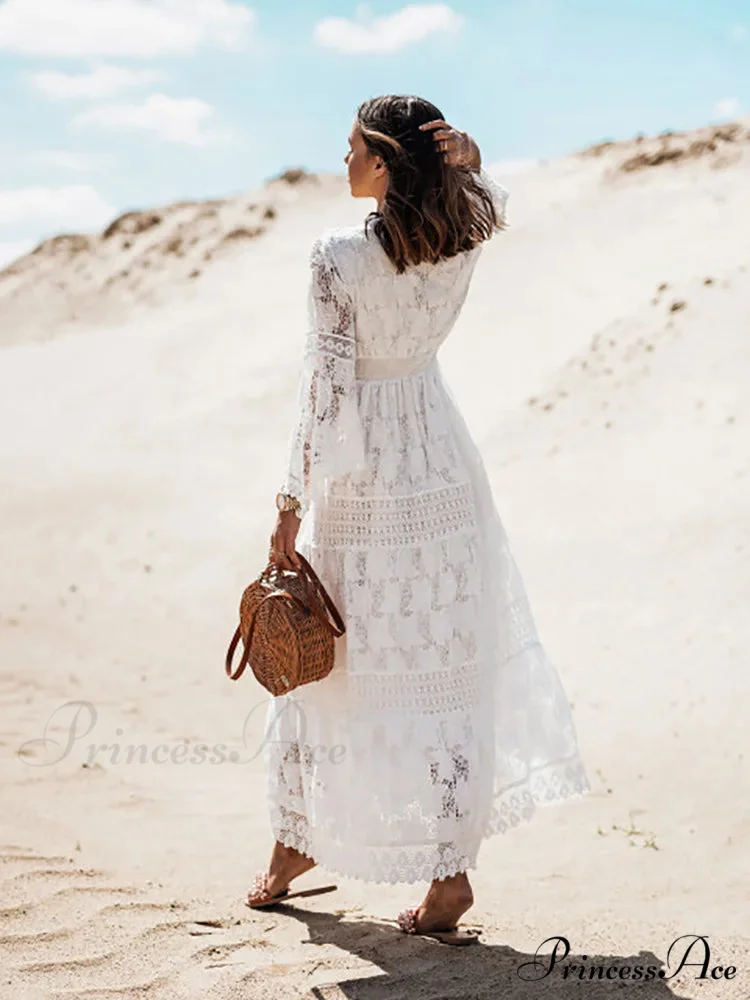 Boho Ivory Crimson Maxi Dress - Image 6