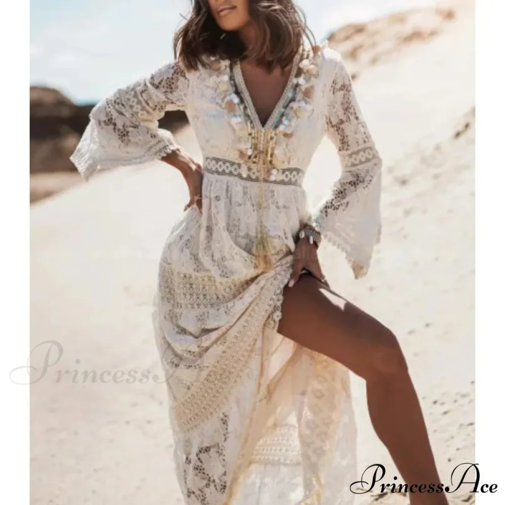Boho Ivory Crimson Maxi Dress - Image 7
