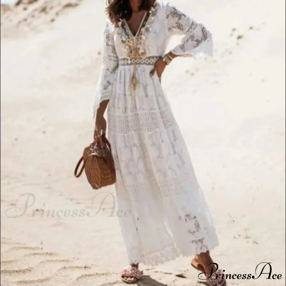 Boho Ivory Crimson Maxi Dress - Image 8