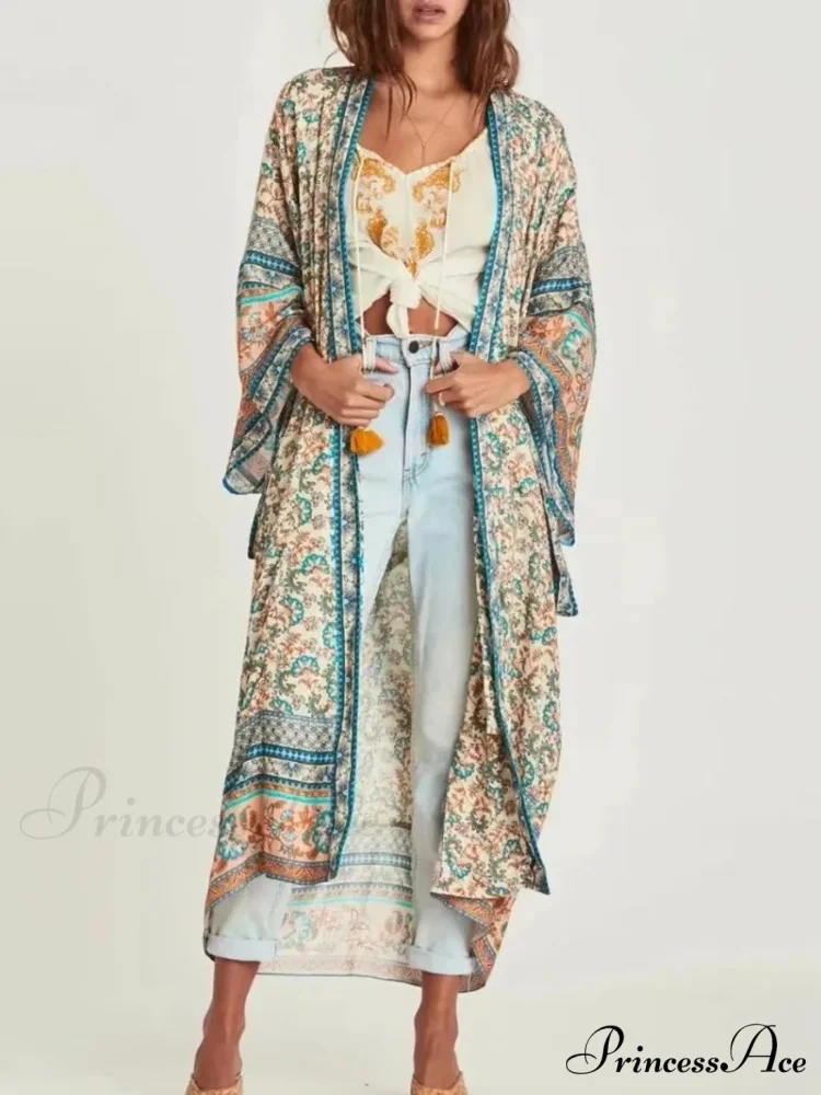 Botanical Bat Sleeve Bohemian Kimono Dress - Image 2